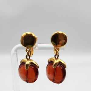 Elegant Vintage Gold Tone Trifari and Translucent Lucite Dangle Earrings